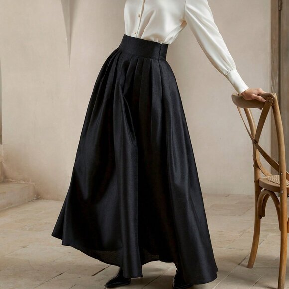 Black Elegant Women's High-Waisted Puff Skirt - Picture 6 of 7